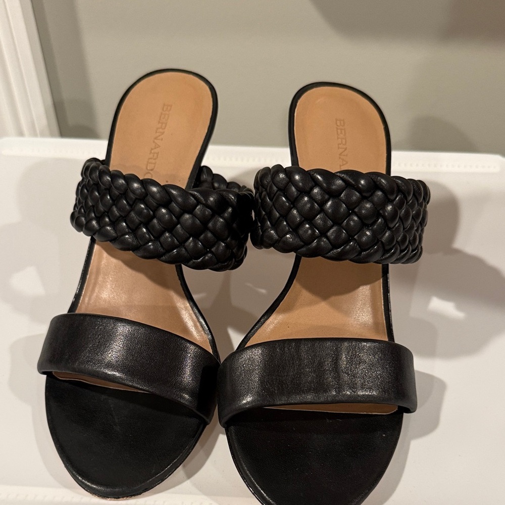 Bernardo Black Braided Double-Band Slide Mules